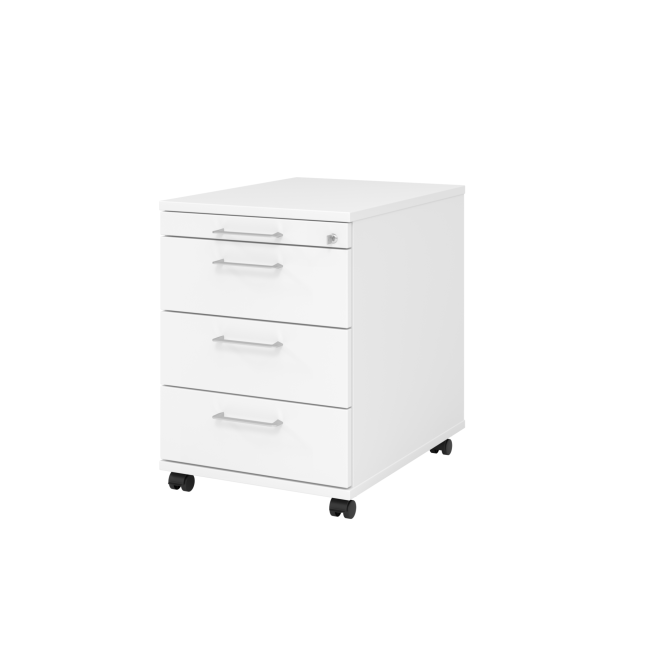 Rollcontainer aus Holz - 4 Schubladen - weiß - Bügelgriff Metall