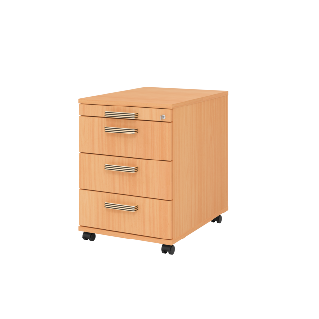 Rollcontainer aus Holz - 4 Schubladen - buche - Streifengriff Kunststoff