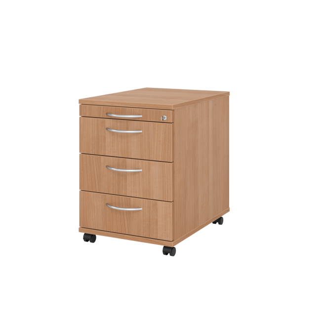 Rollcontainer aus Holz - 4 Schubladen - nussbaum - Bogengriff Metall
