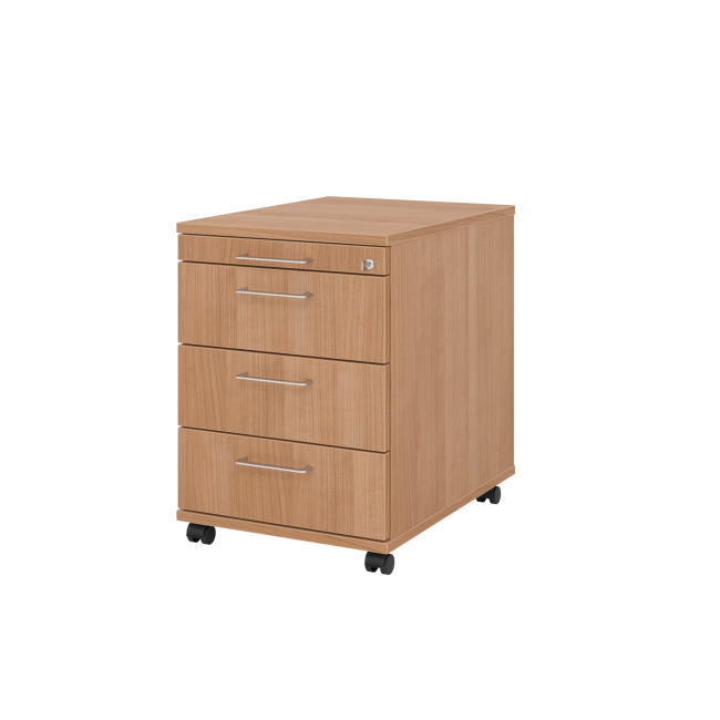 Rollcontainer aus Holz - 4 Schubladen - nussbaum - Bügelgriff Metall