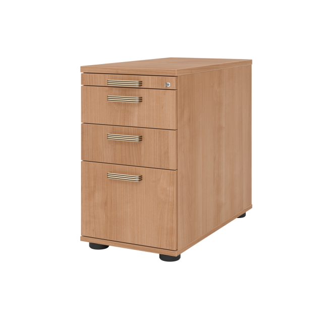 Standcontainer aus Holz - 4 Schubladen - 720-760 x 428 x 800 mm - nussbaum - Streifengriff Kunststoff