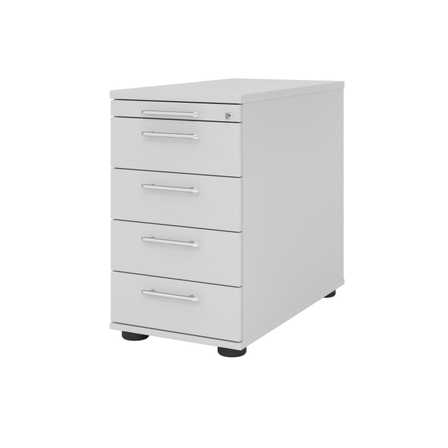 Standcontainer aus Holz - 5 Schubladen - grau - Relinggriff Kunststoff