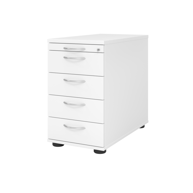 Standcontainer aus Holz - 5 Schubladen - weiß - Bogengriff Metall