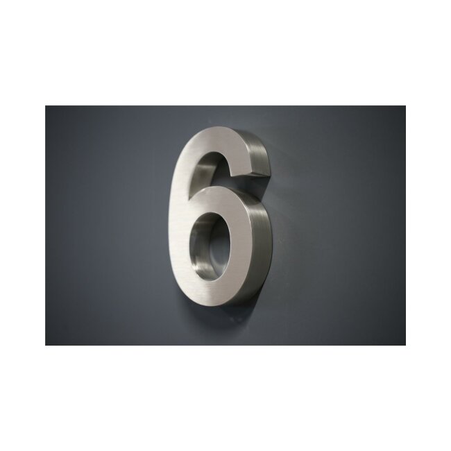 Hausnummer Premium Edelstahl in 3D Design Arial H20cmxT3cm V2A TOP(Arial 20cmx3cm Nr.6)