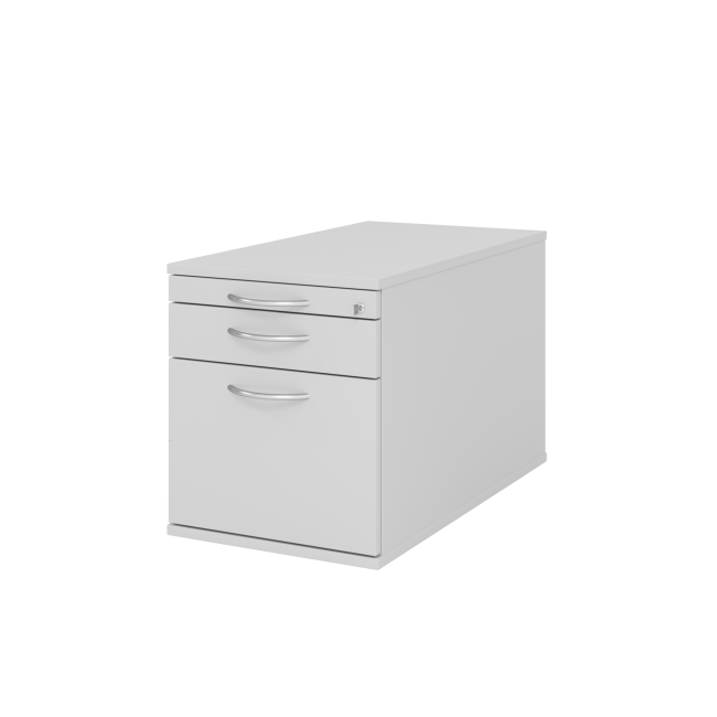 Rollcontainer aus Holz - 3 Schubladen - unsichtbare Rollen - grau - Bogengriff Metall