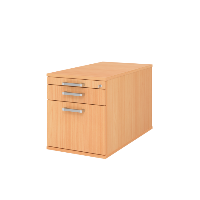 Rollcontainer aus Holz - 3 Schubladen - unsichtbare Rollen - buche - Chromgriff Metall