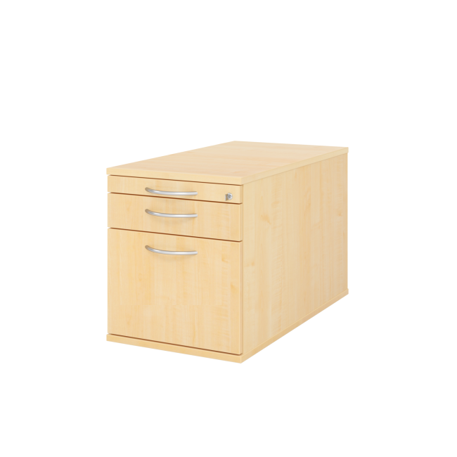 Rollcontainer aus Holz - 3 Schubladen - unsichtbare Rollen - ahorn - Bogengriff Metall