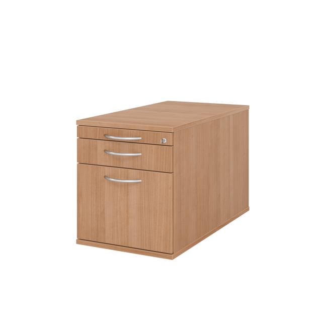 Rollcontainer aus Holz - 3 Schubladen - unsichtbare Rollen - nussbaum - Bogengriff Metall