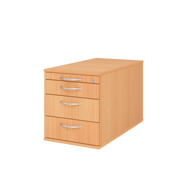 Rollcontainer aus Holz - 4 Schubladen - unsichtbare Rollen - buche - Bogengriff Metall