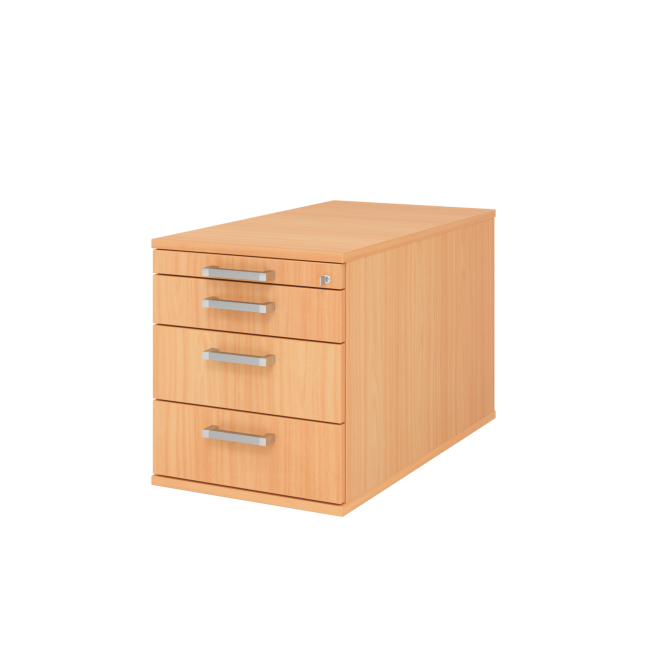 Rollcontainer aus Holz - 4 Schubladen - unsichtbare Rollen - buche - Chromgriff Metall