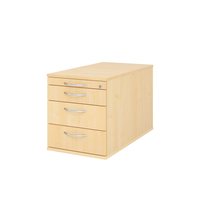 Rollcontainer aus Holz - 4 Schubladen - unsichtbare Rollen - ahorn - Bogengriff Metall