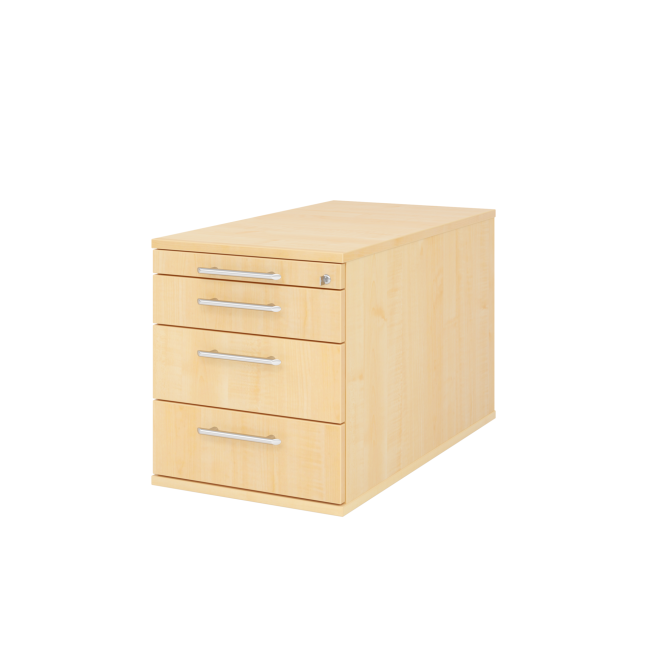 Rollcontainer aus Holz - 4 Schubladen - unsichtbare Rollen - ahorn - Relinggriff Kunststoff