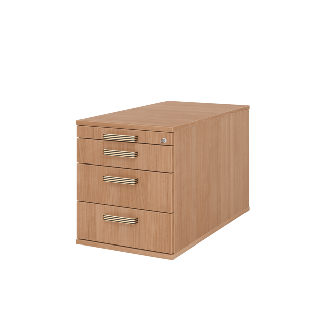 Rollcontainer aus Holz - 4 Schubladen - unsichtbare Rollen - nussbaum - Streifengriff Kunststoff