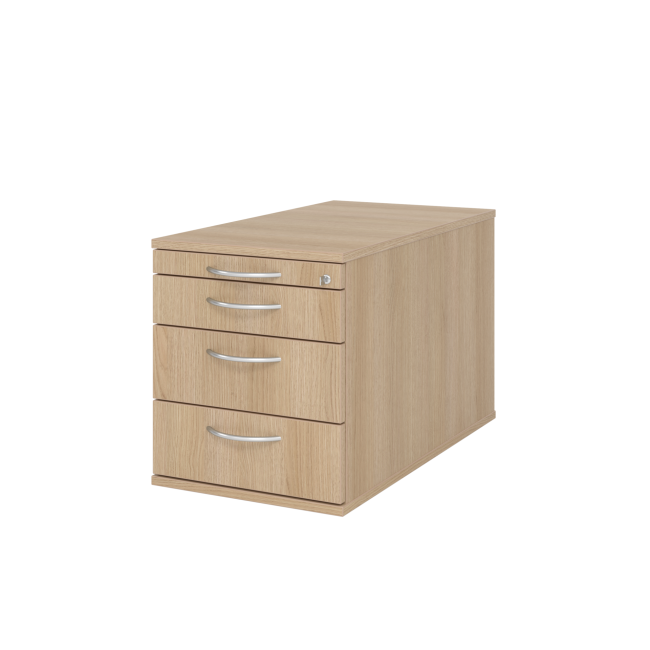 Rollcontainer aus Holz - 4 Schubladen - unsichtbare Rollen - eiche - Bogengriff Metall