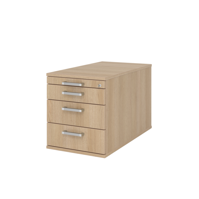 Rollcontainer aus Holz - 4 Schubladen - unsichtbare Rollen - eiche - Chromgriff Metall