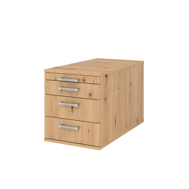 Rollcontainer aus Holz - 4 Schubladen - unsichtbare Rollen - asteiche - Chromgriff Metall