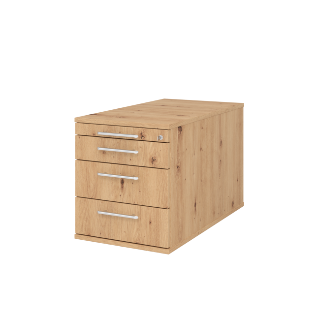 Rollcontainer aus Holz - 4 Schubladen - unsichtbare Rollen - asteiche - Relinggriff Kunststoff