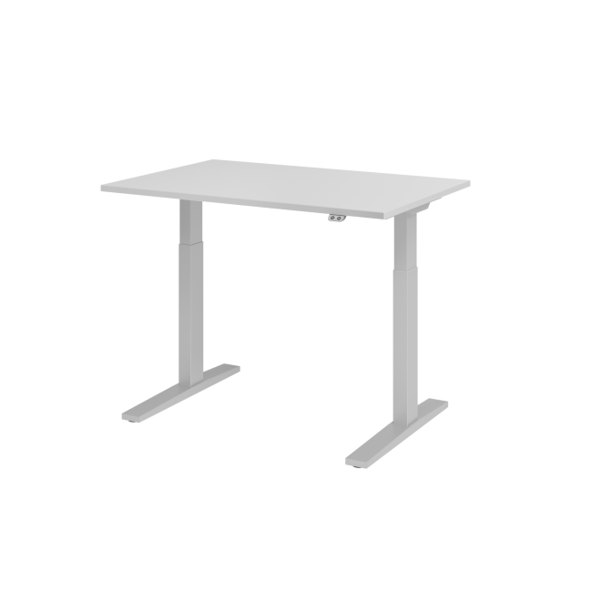 E-Tisch Mumbai - elektr. höhenverstellbar - T-Fuß - 1200 mm - silber/grau