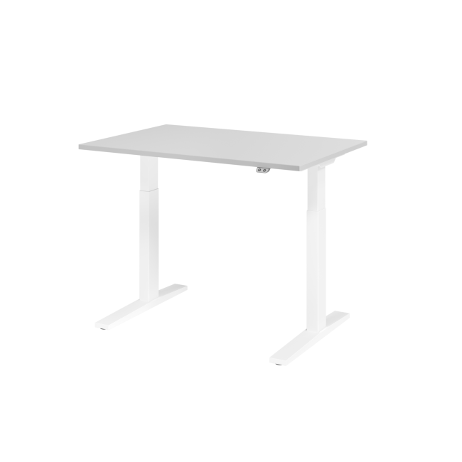 E-Tisch Mumbai - elektr. höhenverstellbar - T-Fuß - 1200 mm - weiß/grau