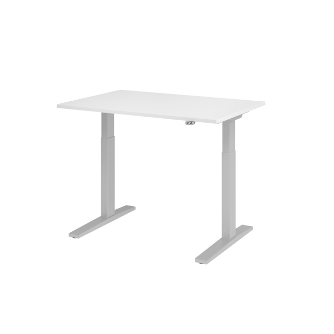 E-Tisch Mumbai - elektr. höhenverstellbar - T-Fuß - 1200 mm - silber/weiß