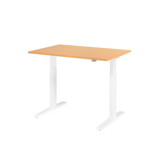 E-Tisch Mumbai - elektr. höhenverstellbar - T-Fuß - 1200 mm - weiß/buche
