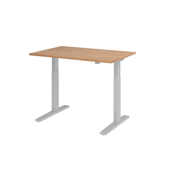 E-Tisch Mumbai - elektr. höhenverstellbar - T-Fuß - 1200 mm - silber/nussbaum