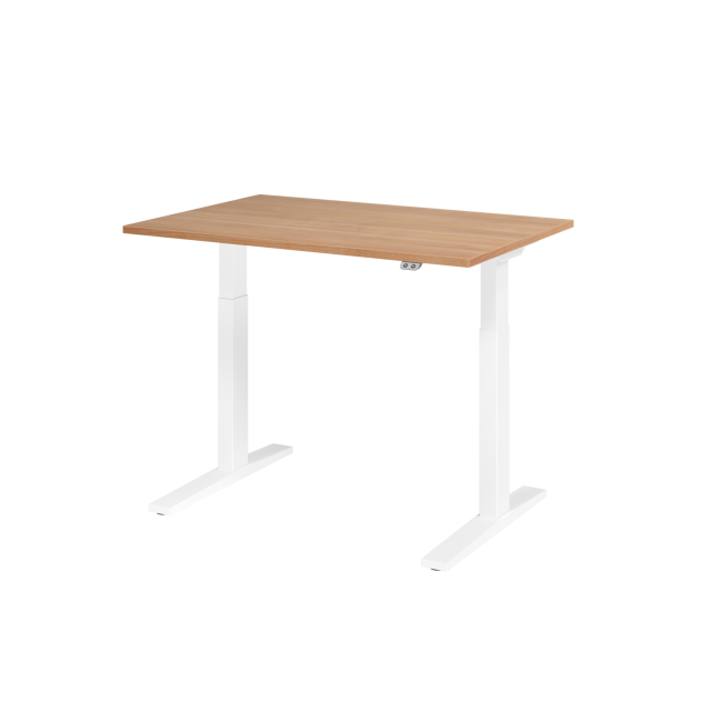 E-Tisch Mumbai - elektr. höhenverstellbar - T-Fuß - 1200 mm - weiß/nussbaum