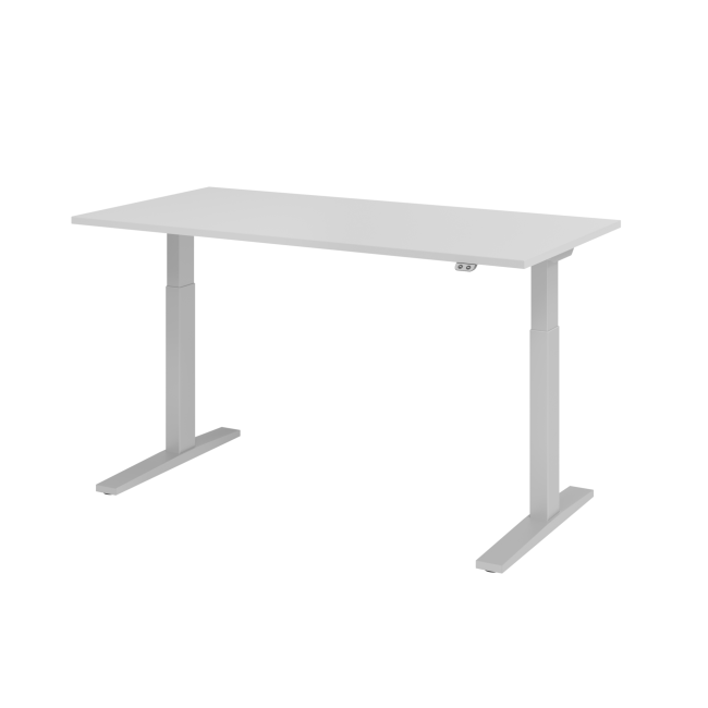 E-Tisch Mumbai - elektr. höhenverstellbar - T-Fuß - 1600 mm - silber/grau
