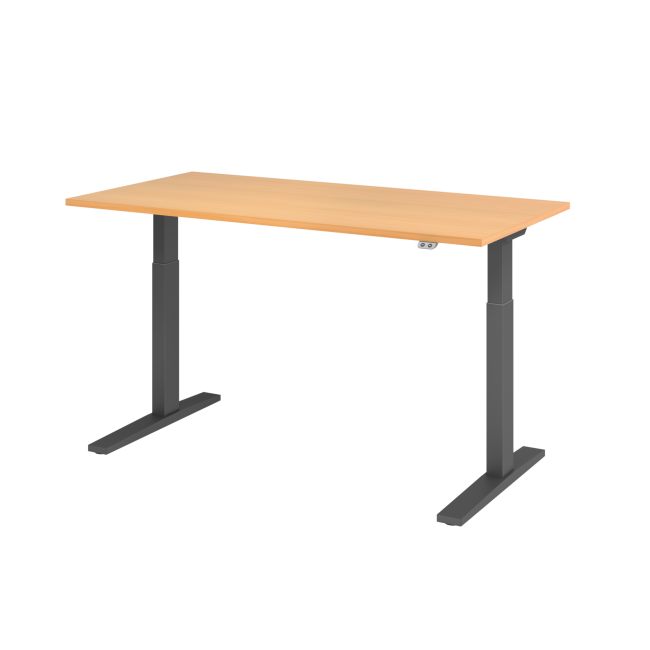 E-Tisch Mumbai - elektr. höhenverstellbar - T-Fuß - 1600 mm - graphit/buche