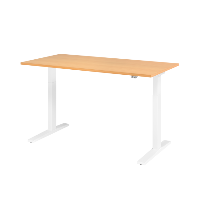 E-Tisch Mumbai - elektr. höhenverstellbar - T-Fuß - 1600 mm - weiß/buche