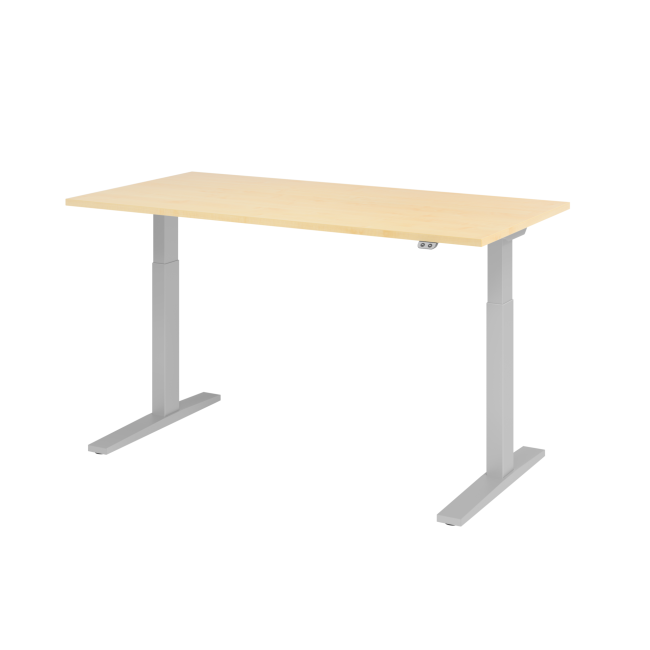 E-Tisch Mumbai - elektr. höhenverstellbar - T-Fuß - 1600 mm - silber/ahorn