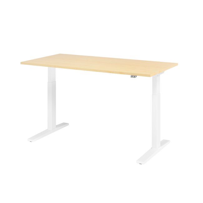 E-Tisch Mumbai - elektr. höhenverstellbar - T-Fuß - 1600 mm - weiß/ahorn
