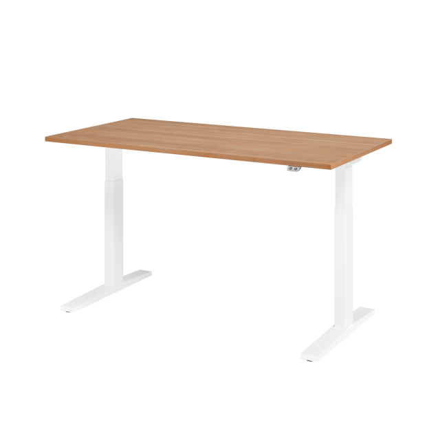 E-Tisch Mumbai - elektr. höhenverstellbar - T-Fuß - 1600 mm - weiß/nussbaum