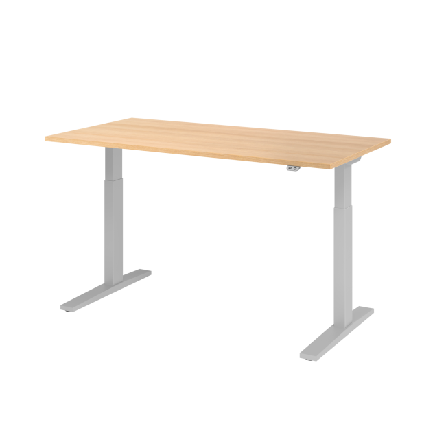 E-Tisch Mumbai - elektr. höhenverstellbar - T-Fuß - 1600 mm - silber/eiche