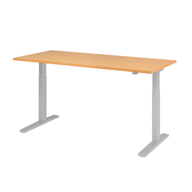 E-Tisch Mumbai - elektr. höhenverstellbar - T-Fuß - 1800 mm - silber/buche