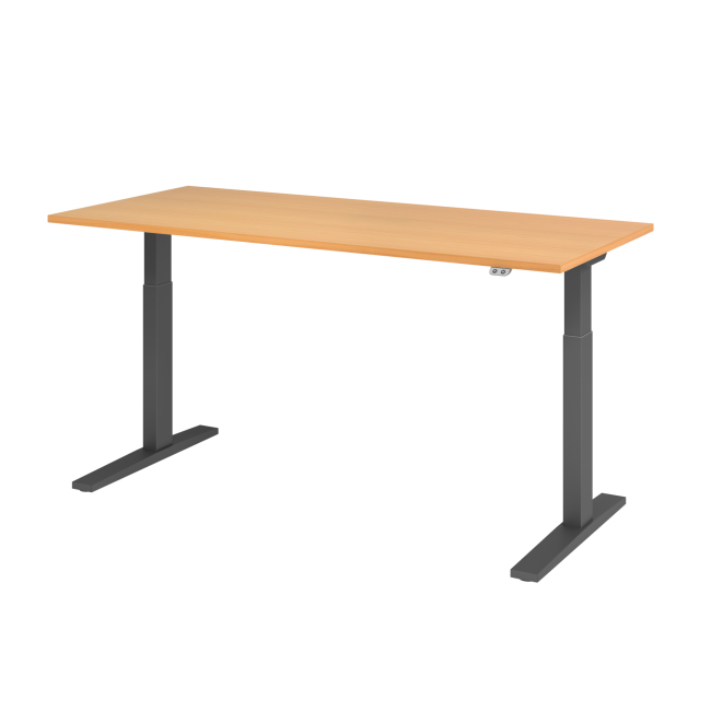 E-Tisch Mumbai - elektr. höhenverstellbar - T-Fuß - 1800 mm - graphit/buche