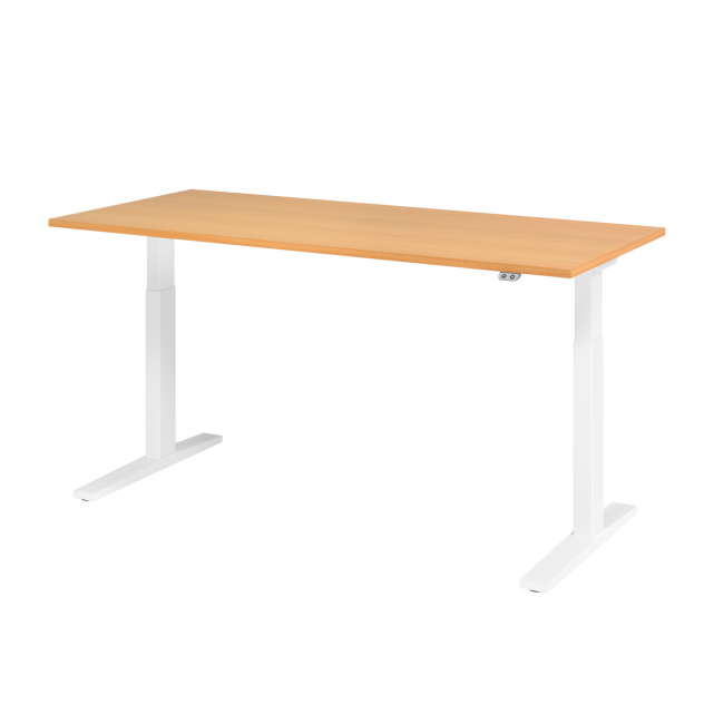 E-Tisch Mumbai - elektr. höhenverstellbar - T-Fuß - 1800 mm - weiß/buche