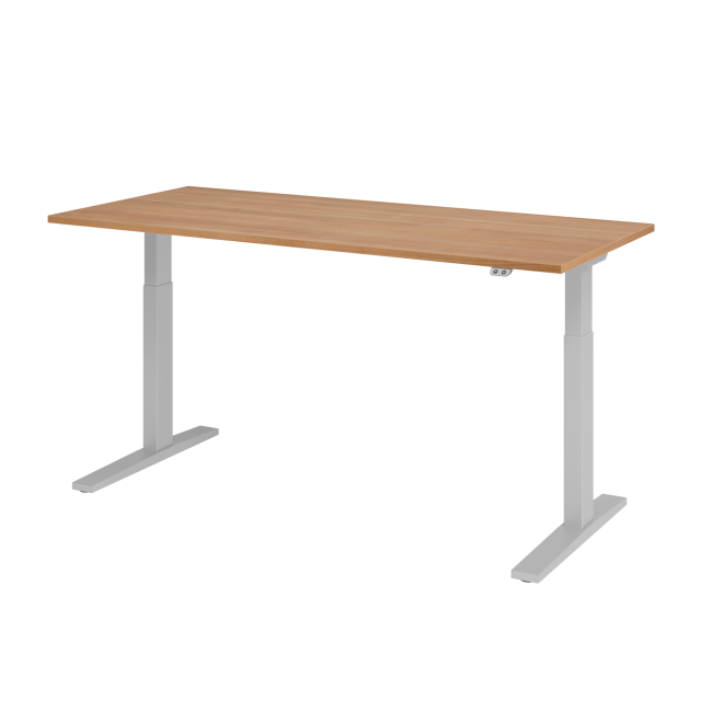 E-Tisch Mumbai - elektr. höhenverstellbar - T-Fuß - 1800 mm - silber/nussbaum
