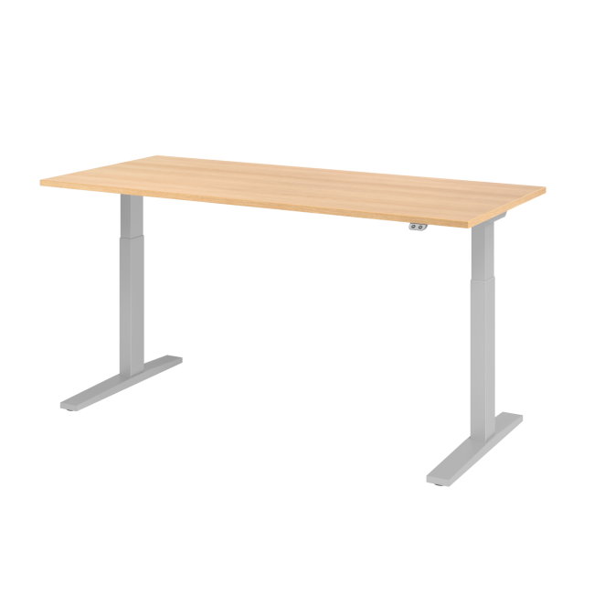 E-Tisch Mumbai - elektr. höhenverstellbar - T-Fuß - 1800 mm - silber/eiche