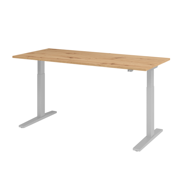 E-Tisch Mumbai - elektr. höhenverstellbar - T-Fuß - 1800 mm - silber/asteiche