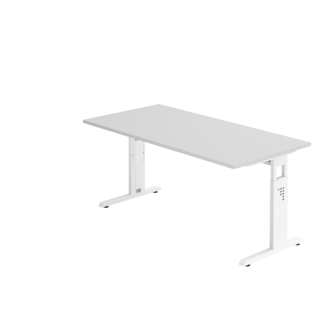 Schreibtisch Osaka - mechanisch höhenverstellbar - B 1600 mm - C-Fuß - weiß/grau
