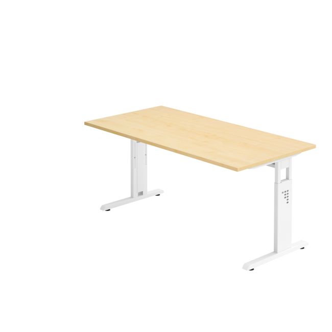 Schreibtisch Osaka - mechanisch höhenverstellbar - B 1600 mm - C-Fuß - weiß/ahorn
