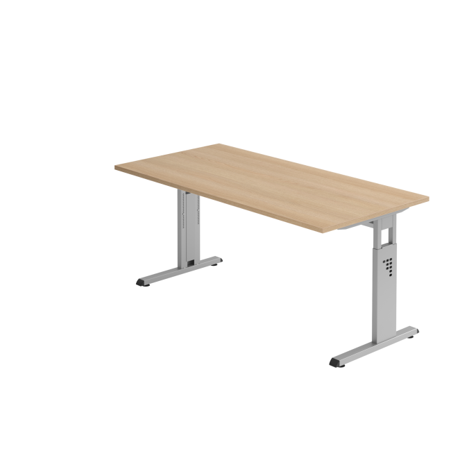 Schreibtisch Osaka - mechanisch höhenverstellbar - B 1600 mm - C-Fuß - silber/eiche