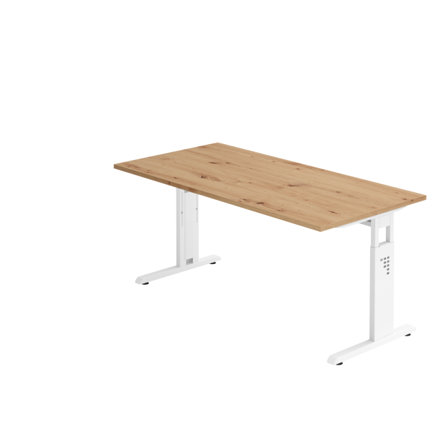 Schreibtisch Osaka - mechanisch höhenverstellbar - B 1600 mm - C-Fuß - weiß/asteiche