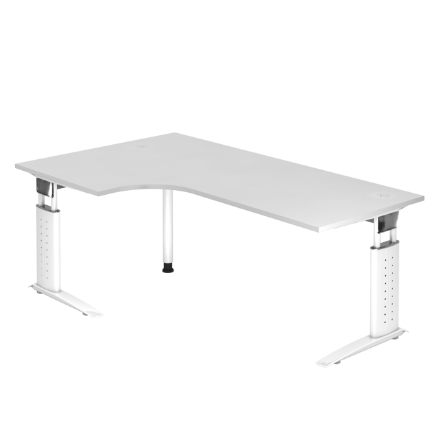 Winkelschreibtisch Canberra - mechanisch höhenverstellbar - C-Fuß - weiß/weiß