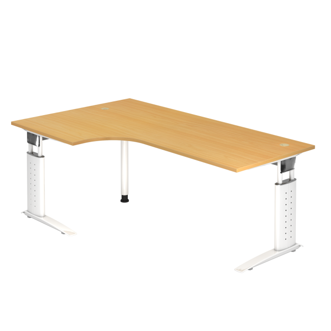 Winkelschreibtisch Canberra - mechanisch höhenverstellbar - C-Fuß - weiß/buche