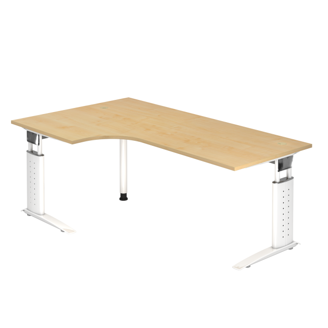 Winkelschreibtisch Canberra - mechanisch höhenverstellbar - C-Fuß - weiß/ahorn