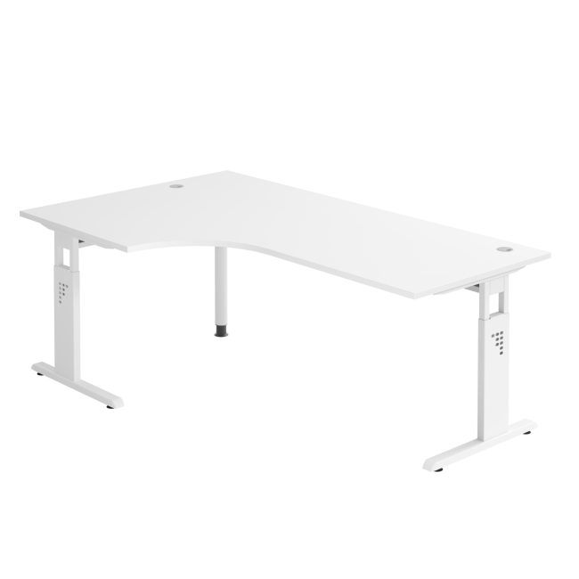 Winkelschreibtisch Osaka - mechanisch höhenverstellbar - C-Fuß - weiß/weiß